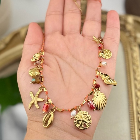 Gold Charm Necklace – Natural Pearls, Crystals, and Shells - Picture 11 of 11